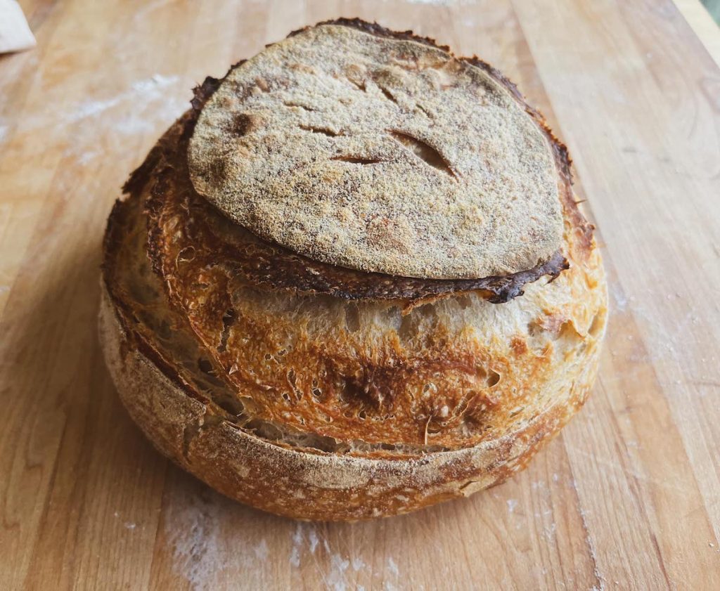sourdough bread on a wooden cutting board